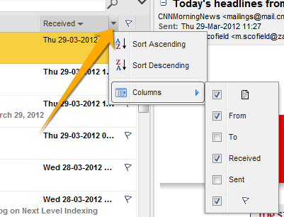 Context menu from a mail view column