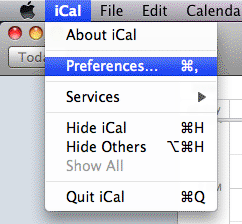 Menu dropdown do iCal