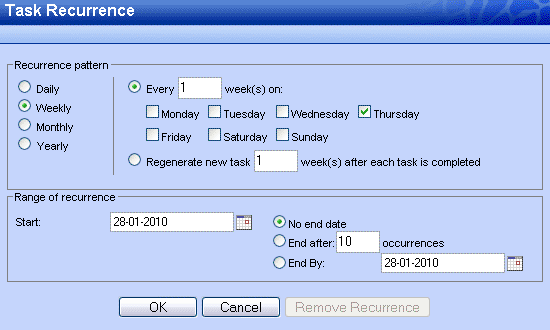 Récurrence d'une tâche