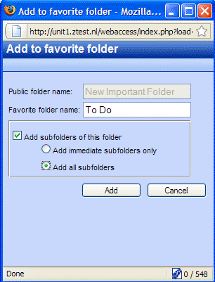 'Add to favorite folder' dialog