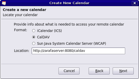 Szczegóły dla CalDav